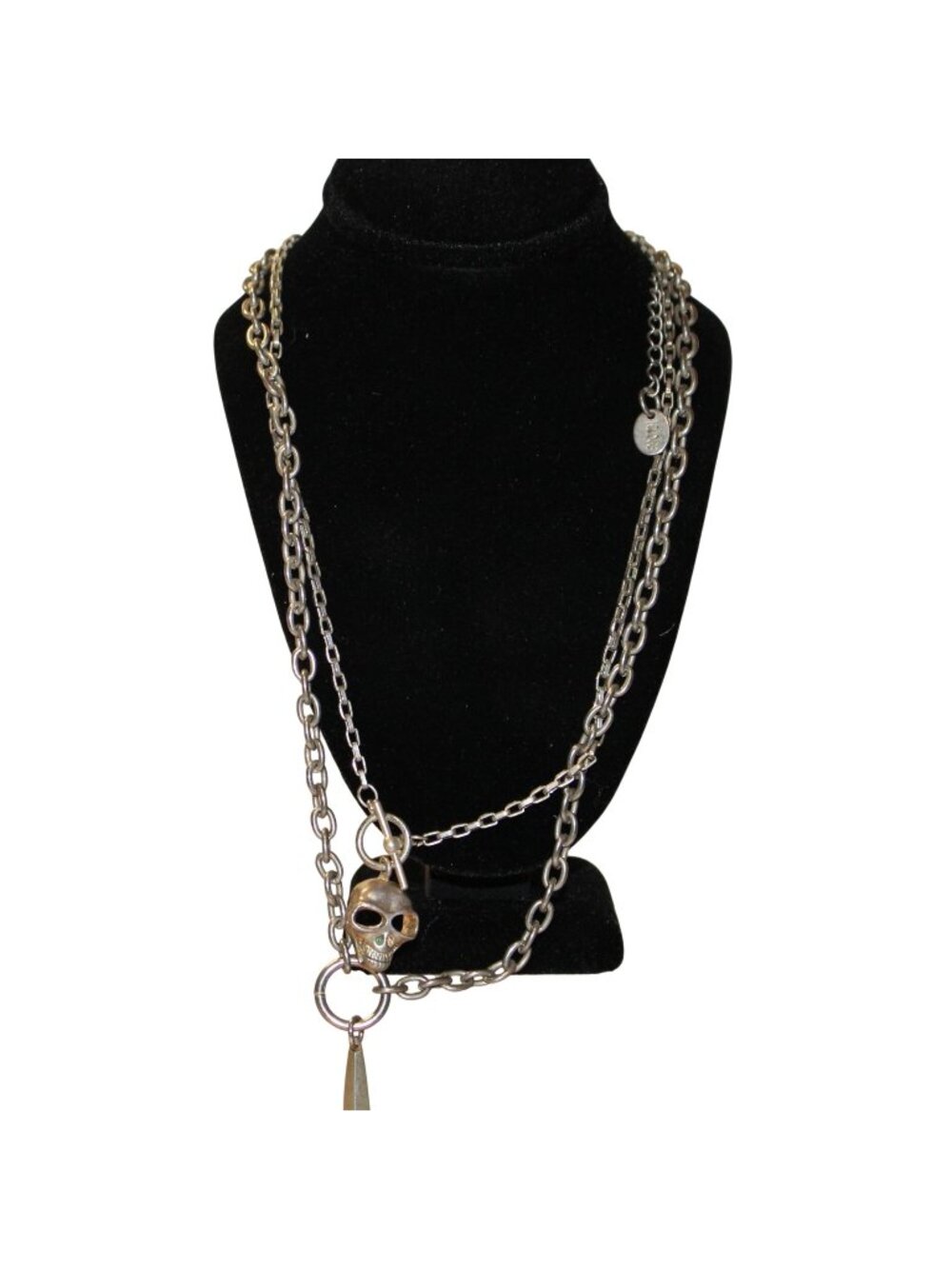 Icing Layered Skull Dagger Pendant Necklace Silver Tone Gothic Spike Punk